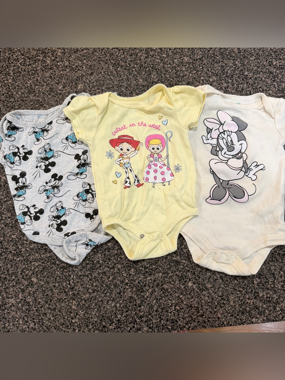Disney Minnie Mouse and Toy Story Jessie baby clothes onesies bundle 3-6 mos